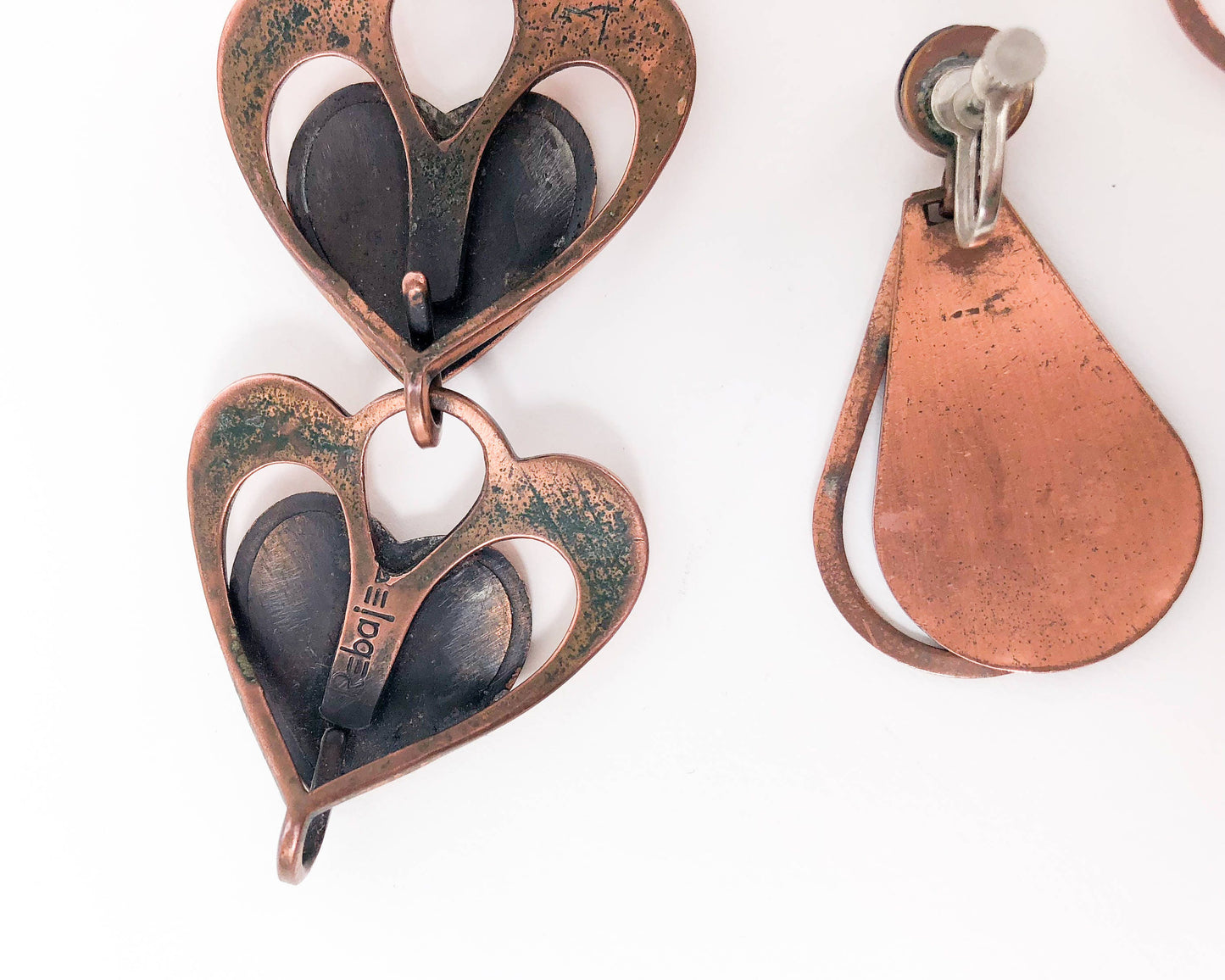1940s Rebajes Copper Heart Bracelet & Earrings Jewelry Set