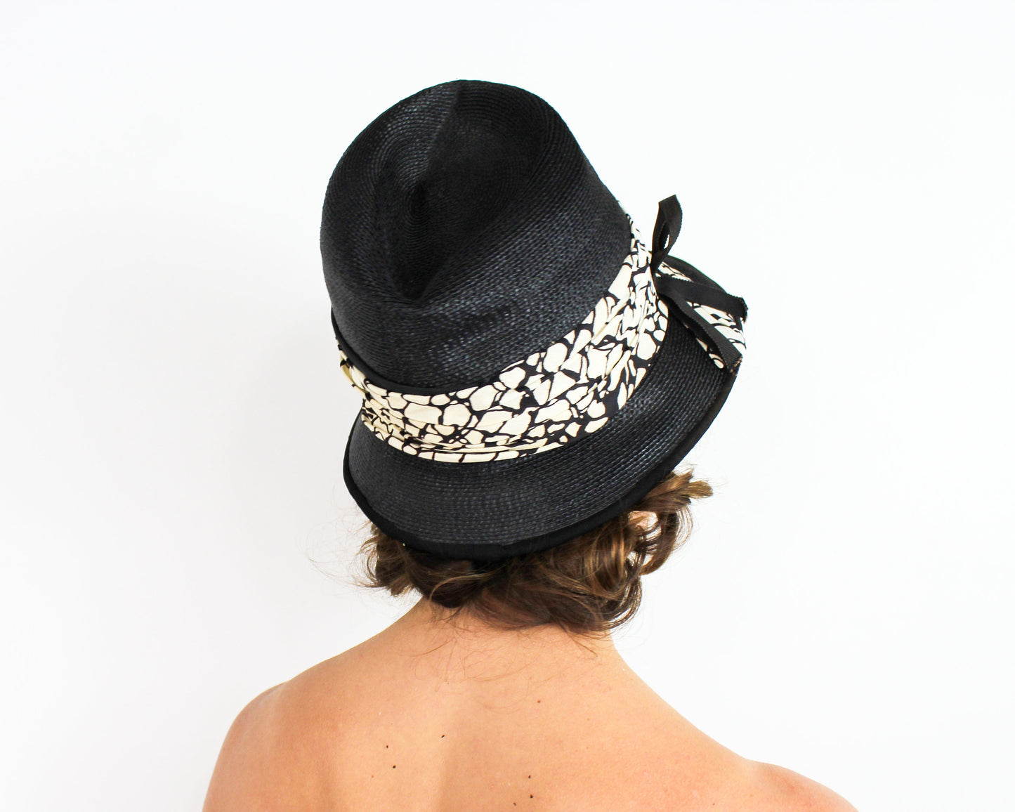 1960s Black Straw Bucket Hat, Model by Maxim