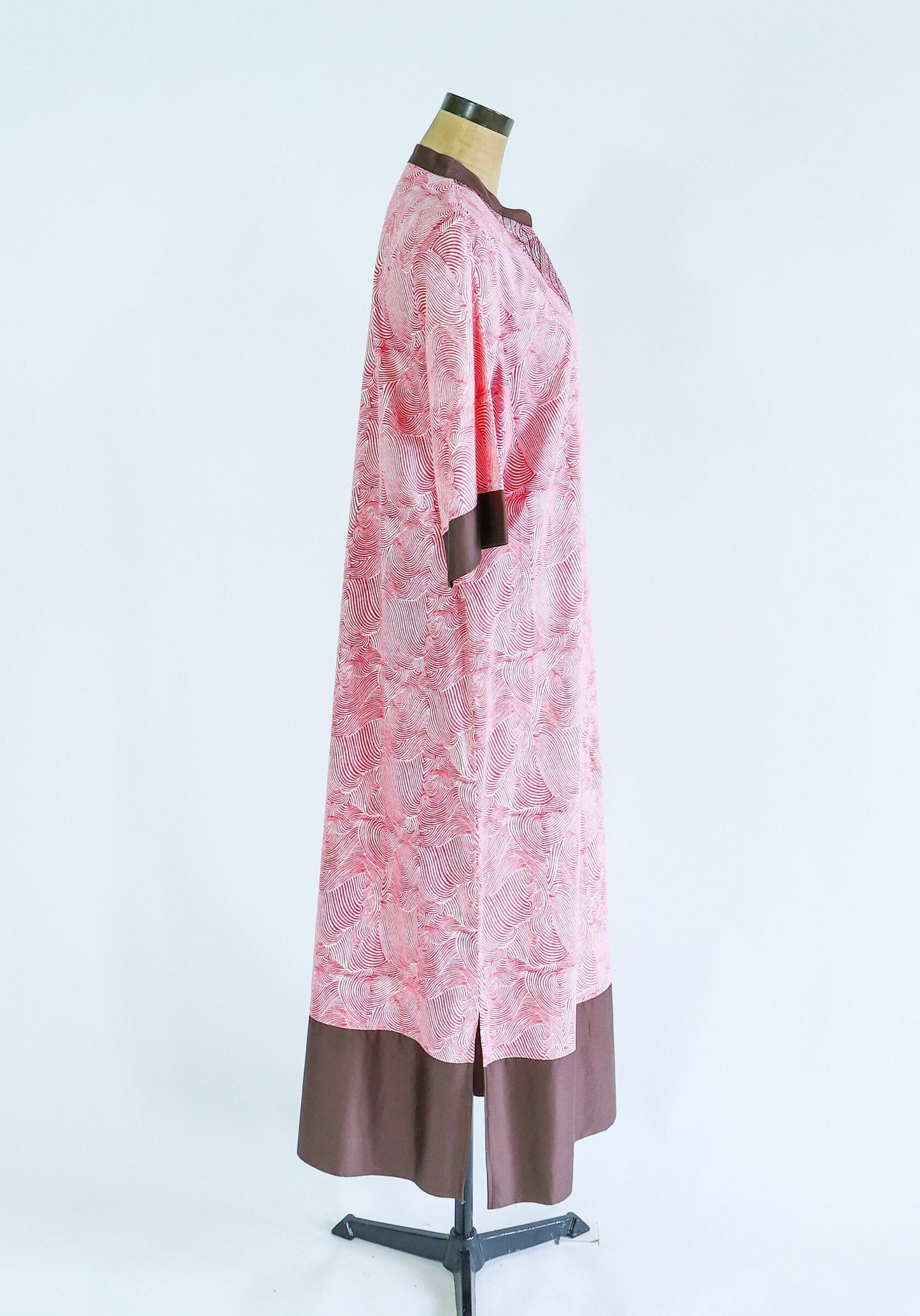 1980s Pink Cotton Caftan | 80s Pink Abstract Hostess Dress | Dressing Gown | I Magnin | Medium