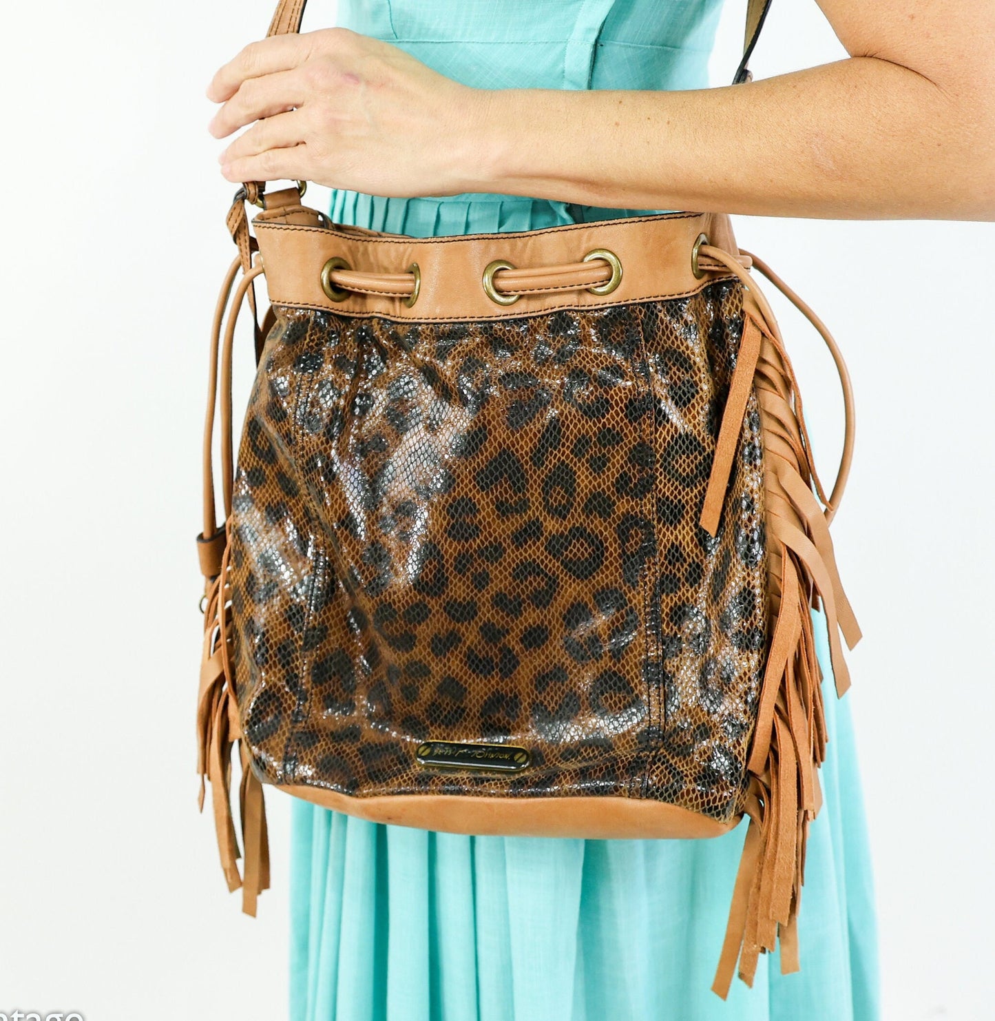 Betsey Johnson 1990s Cheetah Print Leather Shoulder Bag | 90s Brown Animal Print HoBo Pouch Bag