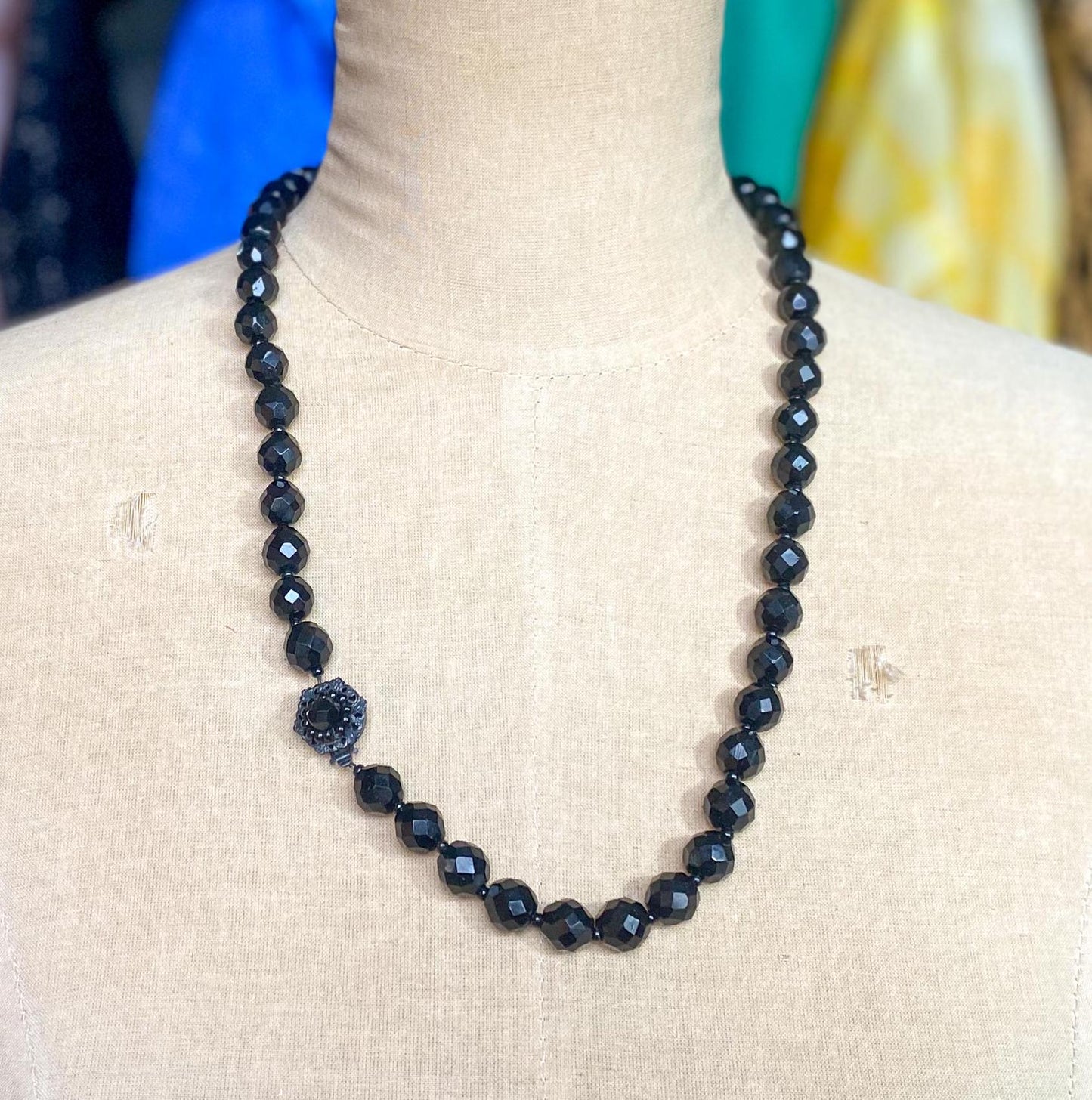 Vintage Miriam Haskell Black Crystal Bead Necklace, 1950s