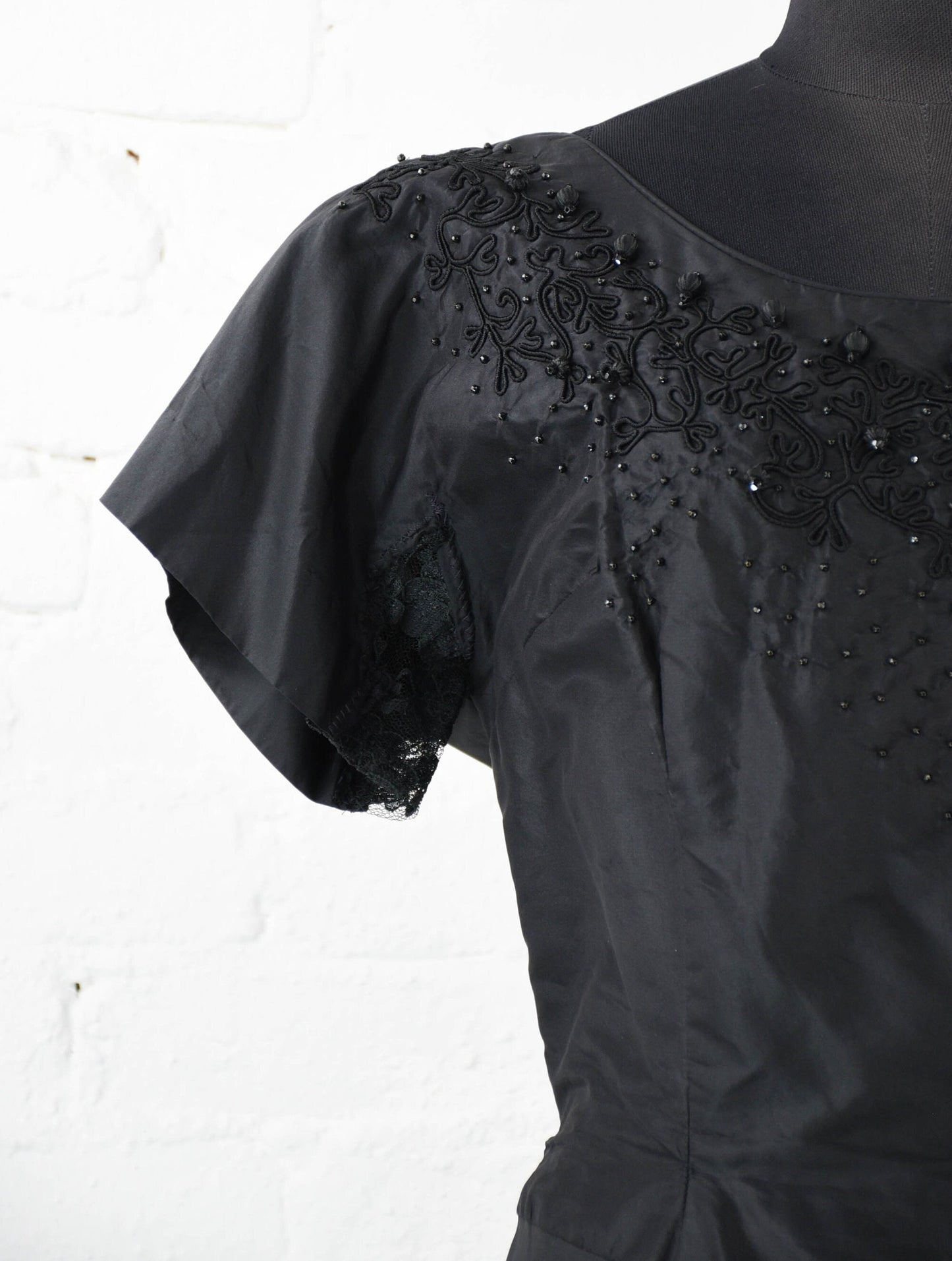 1950s Black Party Dress with Beaded Detail, Medium