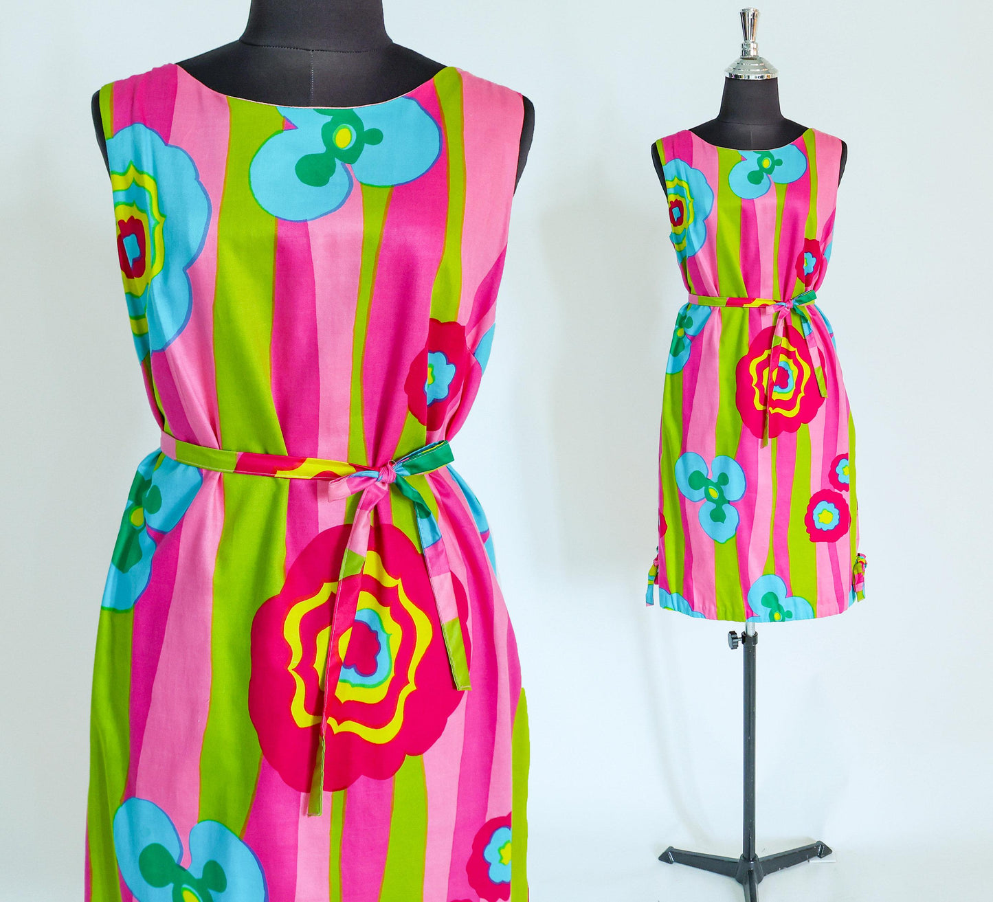 1960s Colorful Print Mini Dress