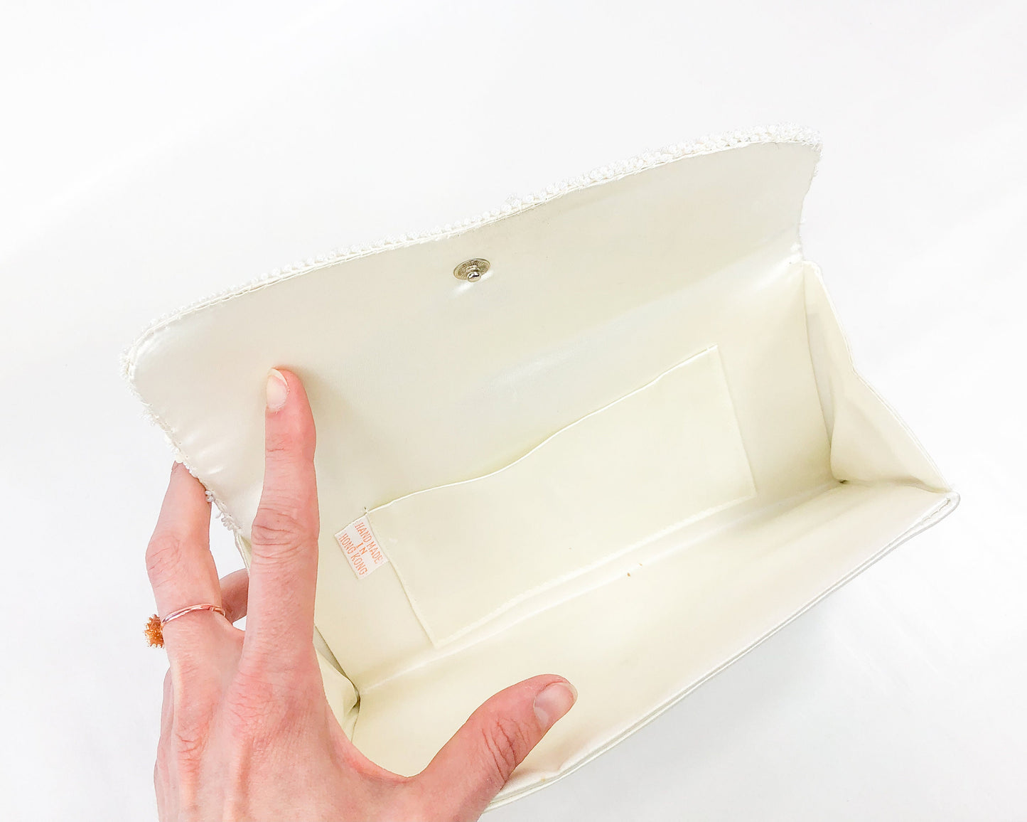 1950s White Evening Bag | White Beaded Clutch