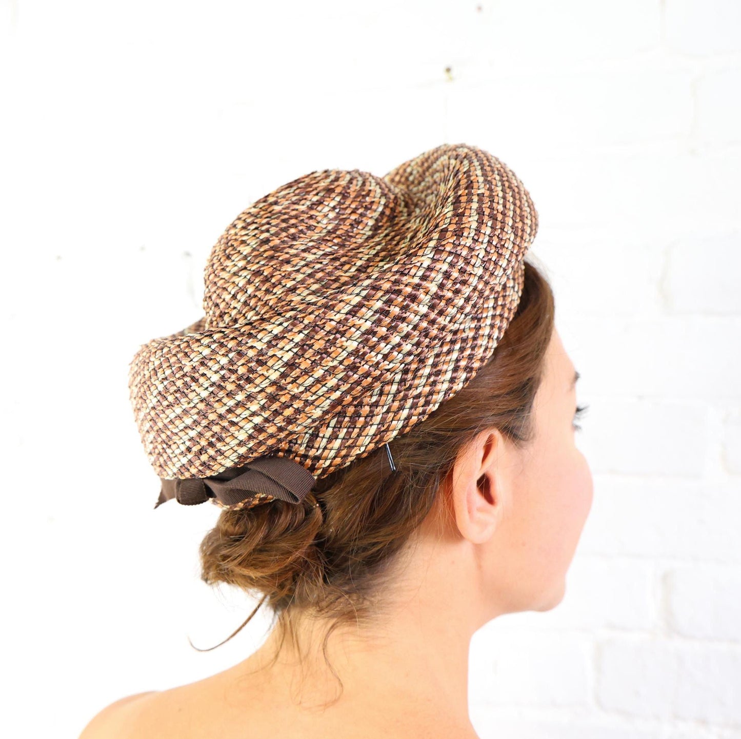 1950s Tweed Woven Straw Hat