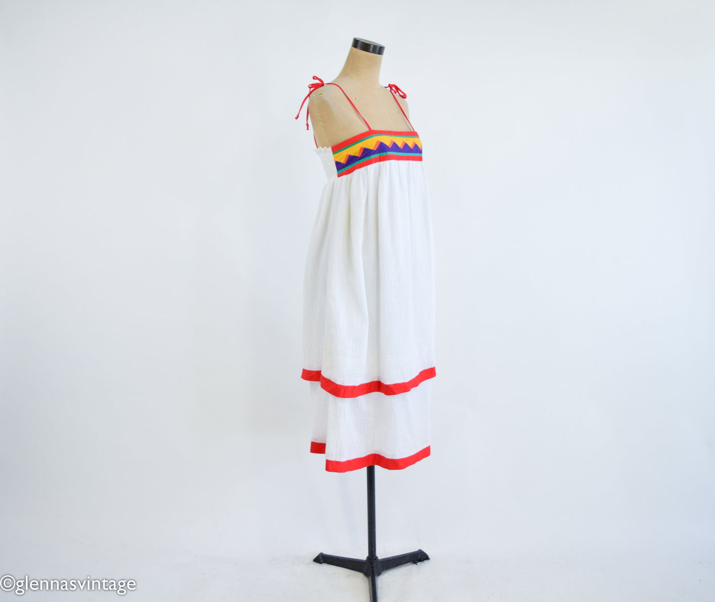 1970s White Cotton Summer Dress, Young Edwardian, Small