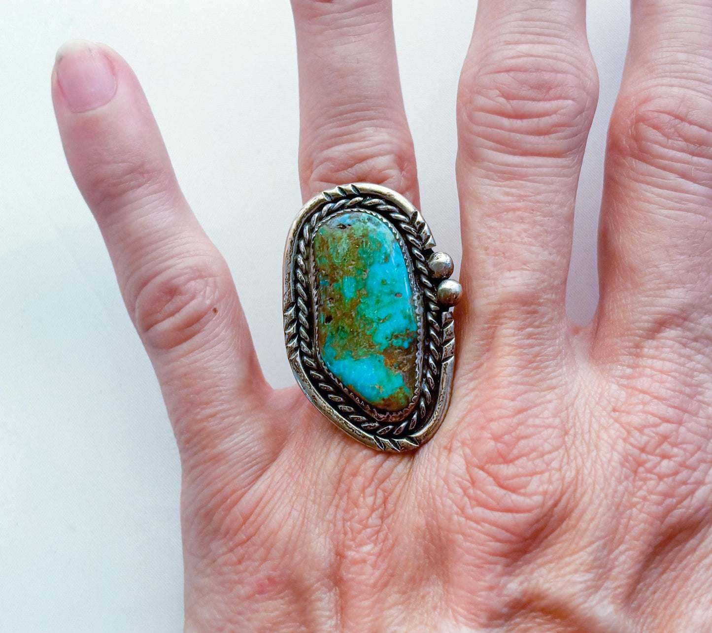1950s Silver Turquoise Oval Ring, Size 6
