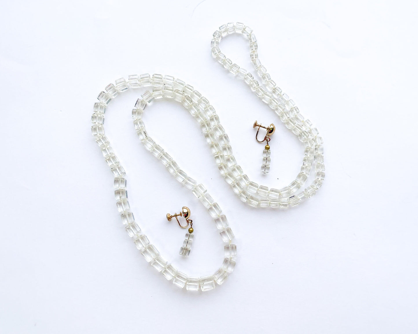 1940s Crystal Necklace and Screw Back Earrings Set | Vintage Glamour