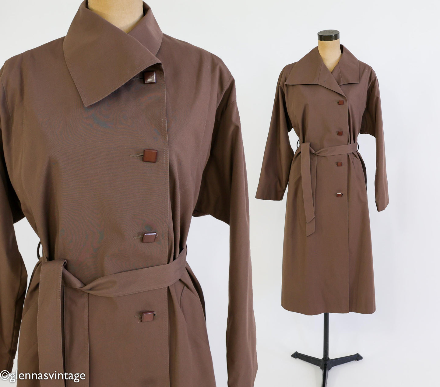 1970s Brown Trench Coat Raincoat, 44" Bust