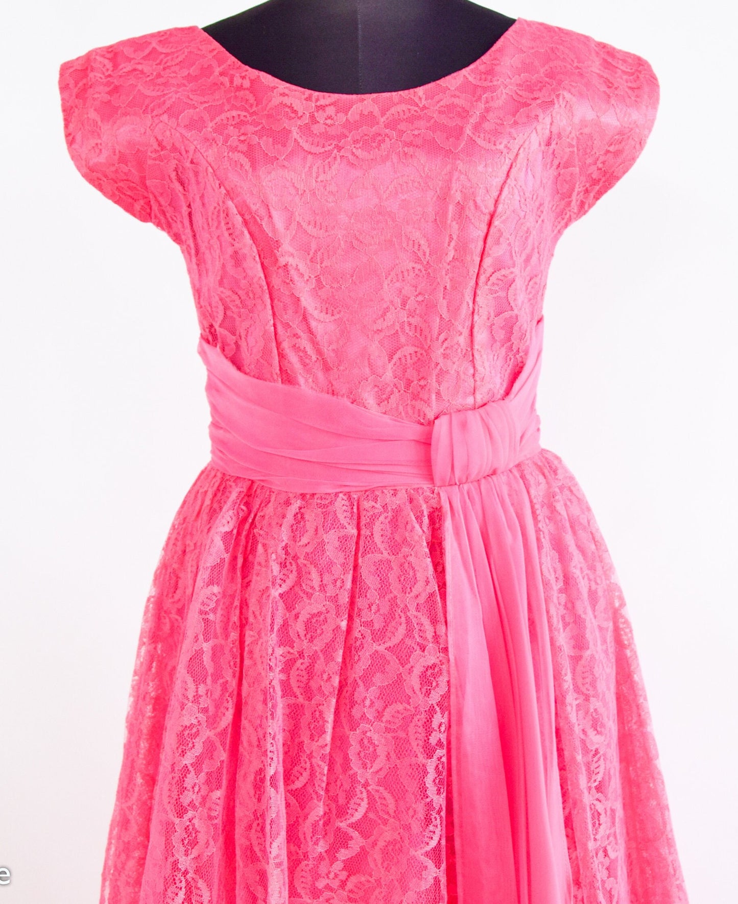 1950s Pink Lace Evening Dress | 50s Pink Lace Formal | Bubblegum Pink Maxi Dress | XS