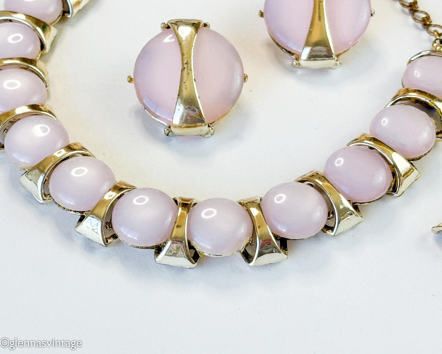 1960s Pink Lucite Parure Jewelry Set, Necklace Bracelet & Earrings