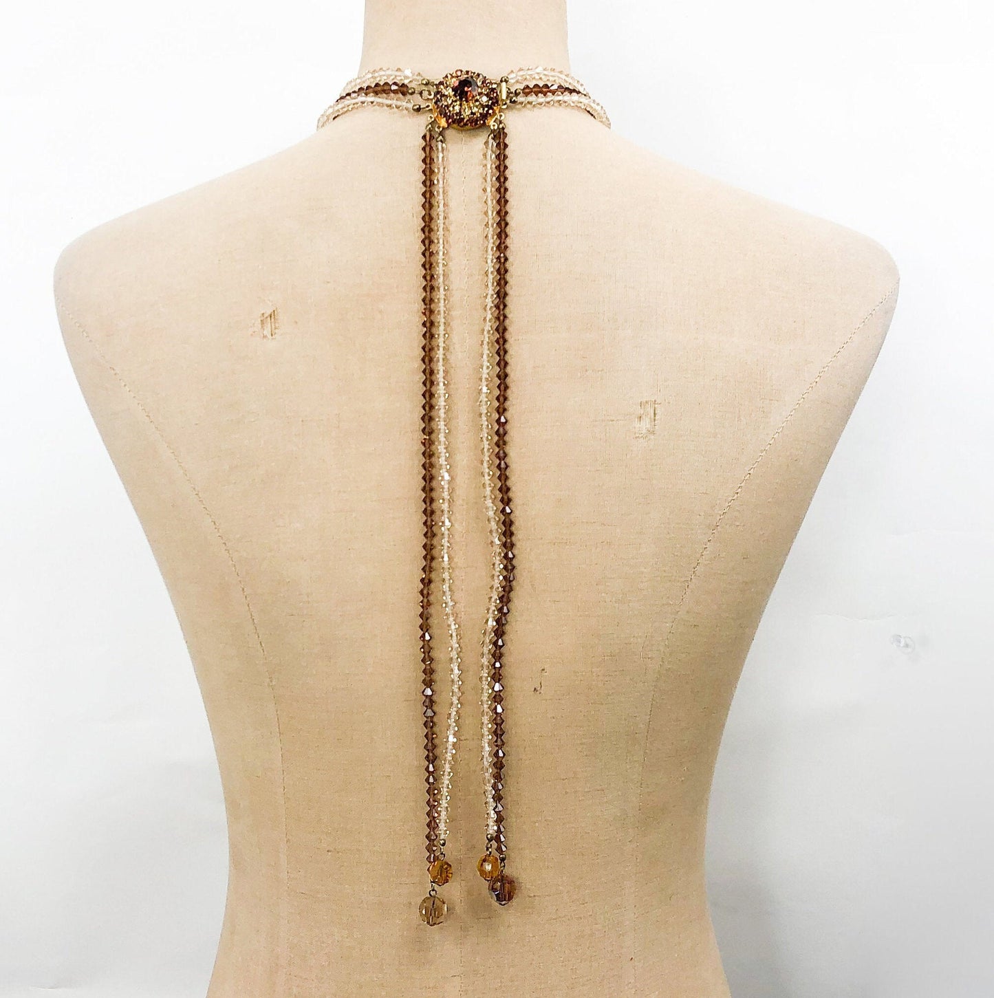 1950s Bronze Crystal Necklace | Amber Glass Evening Necklace