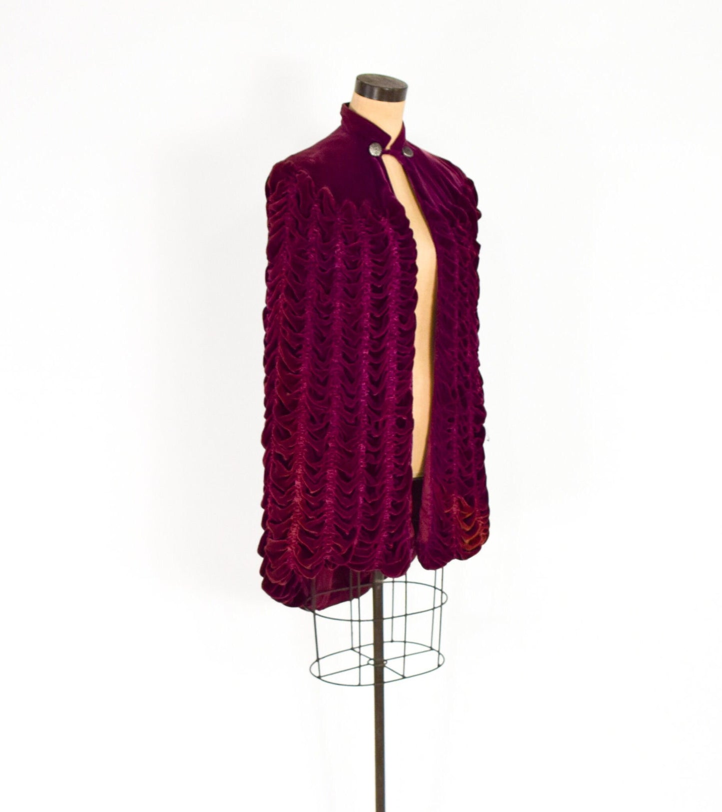 1900s Burgundy Silk Velvet Cape, One Size