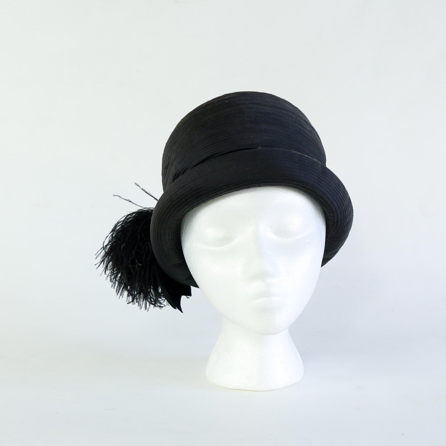 1960s Mr. Glenn Black Satin Feather Hat