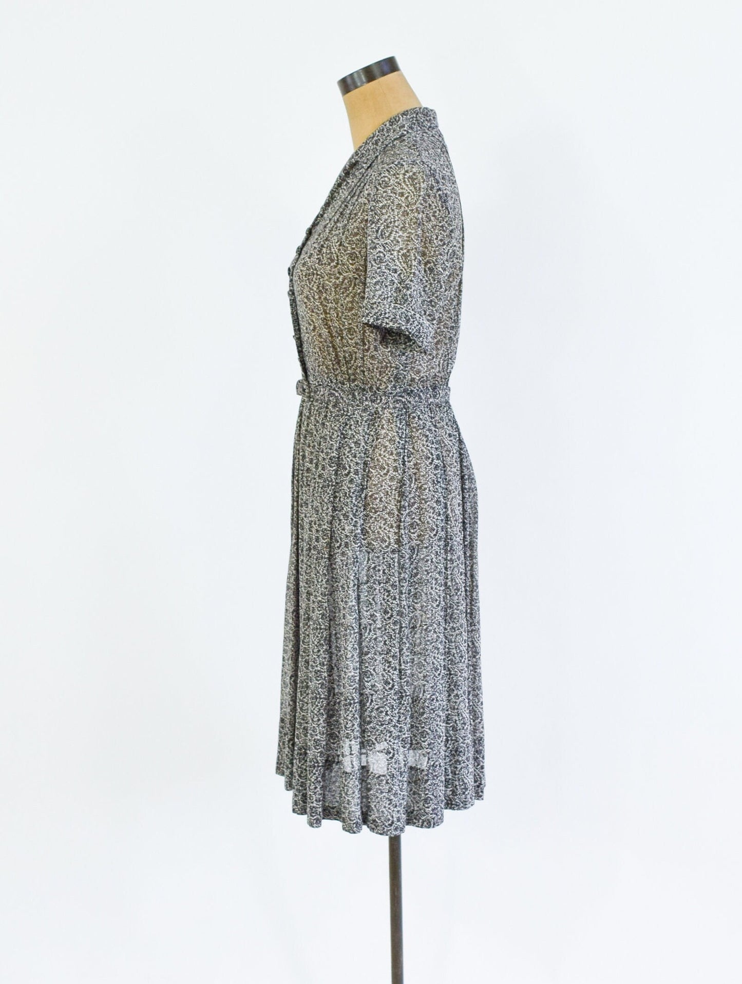 1950s Black & White Print Shirtwaist Dress, Medium