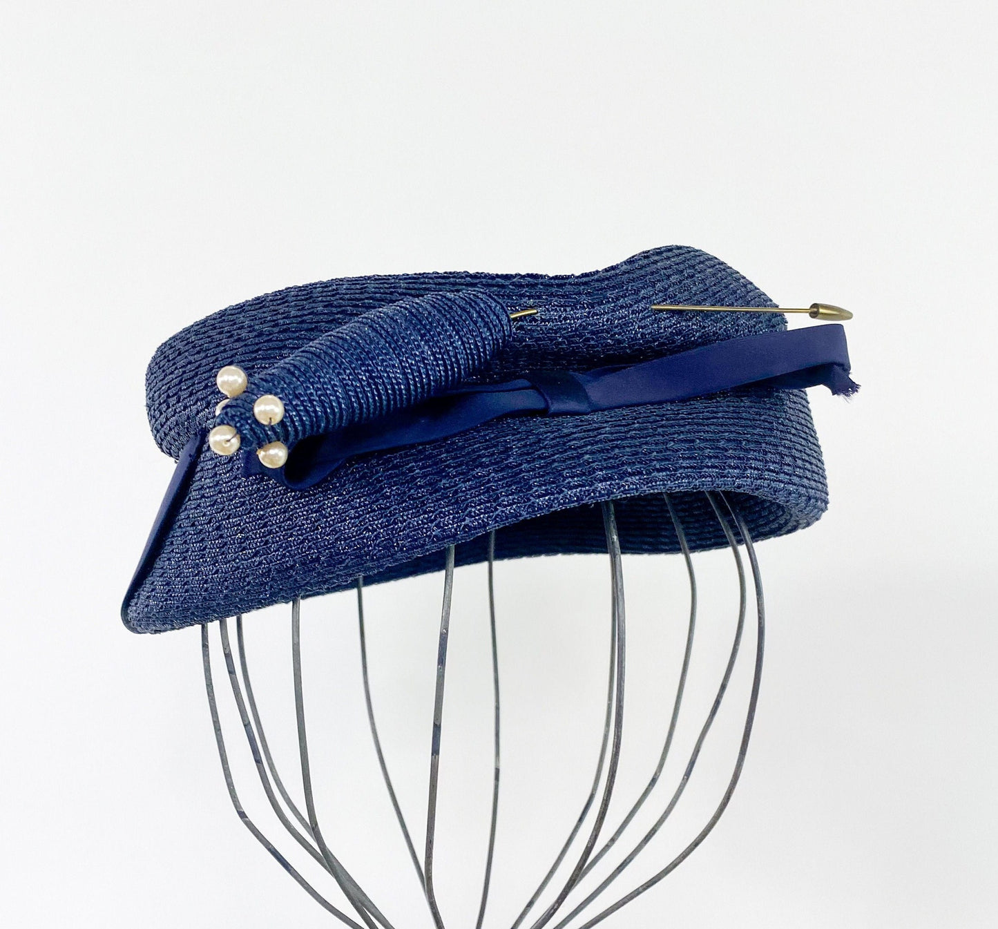 1950s Navy Raffia Pillbox Hat