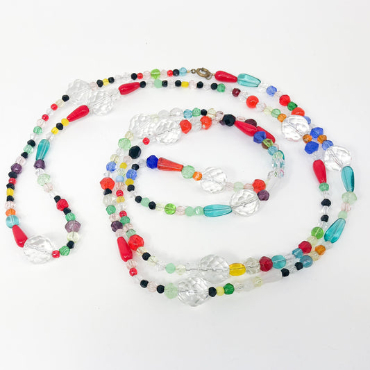 1960s Glass Rope  Necklace | 60s Multicolor Glass Rope Necklace | Flapper-like 1920s Necklace