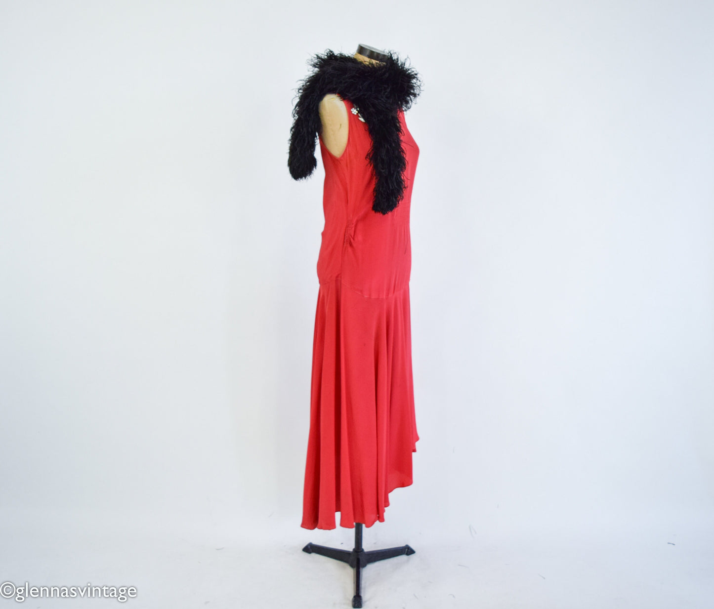 1900s Rare Black Ostrich Feather Stole, Edwardian Era Scarf