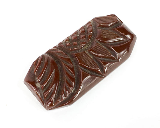 1930s Floral Carved Bakelite Brooch | Vintage Brown Pin