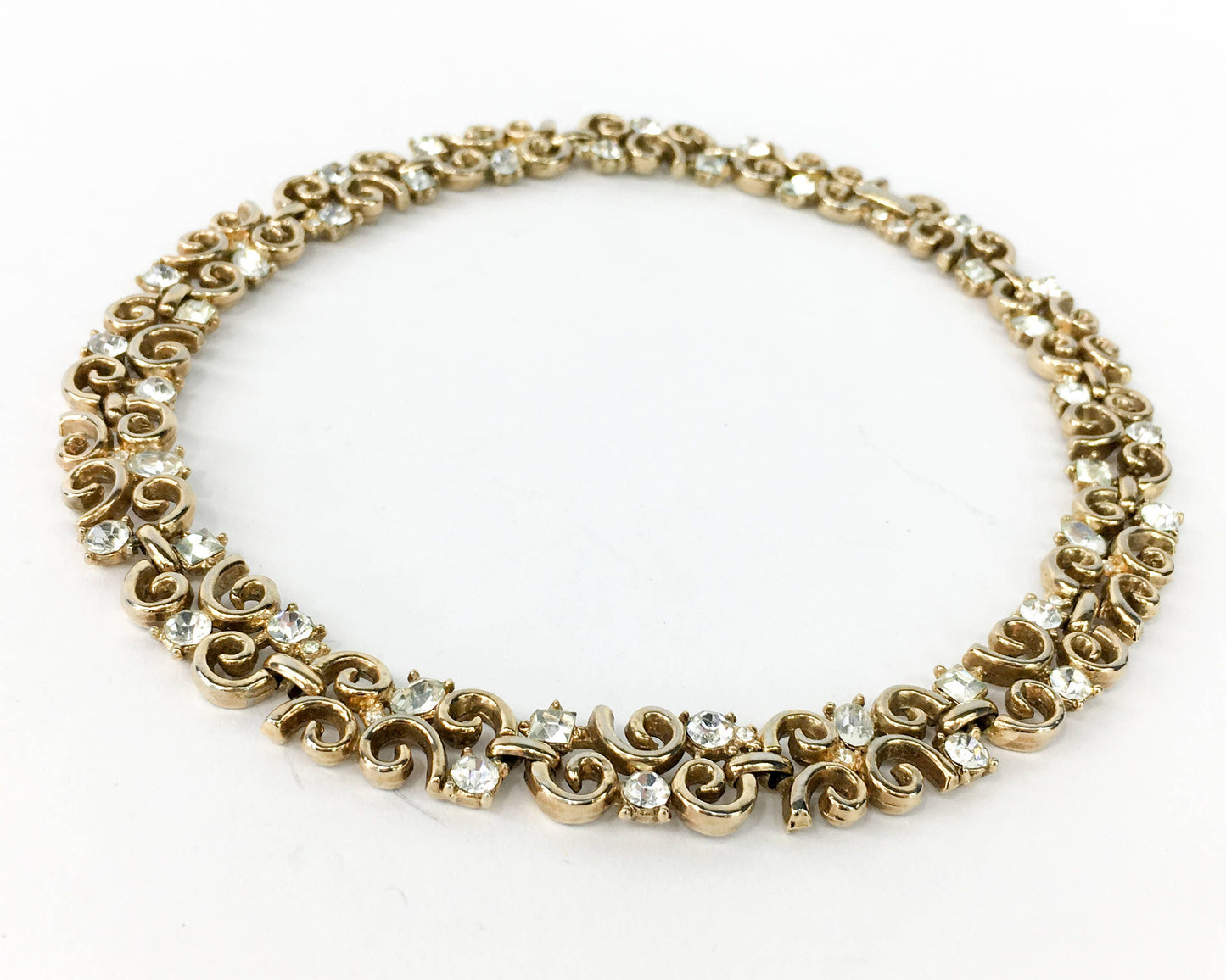 Trifari Vintage  Rhinestone Choker | 1950s Gold & Rhinestone Necklace