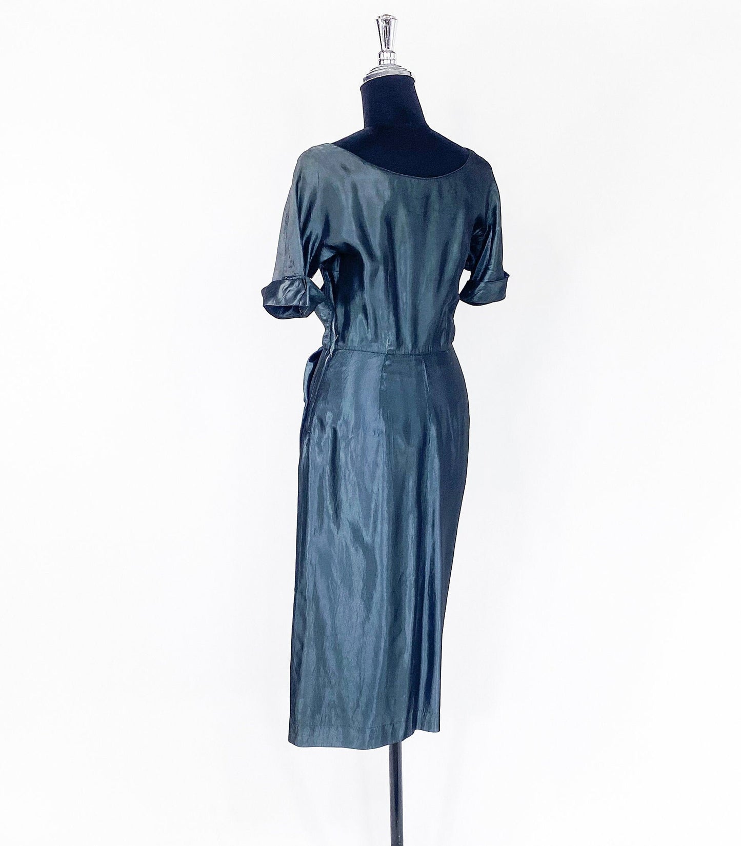 1950s Blue Gray Taffeta Cocktail Dress, Cadillac Original, Small