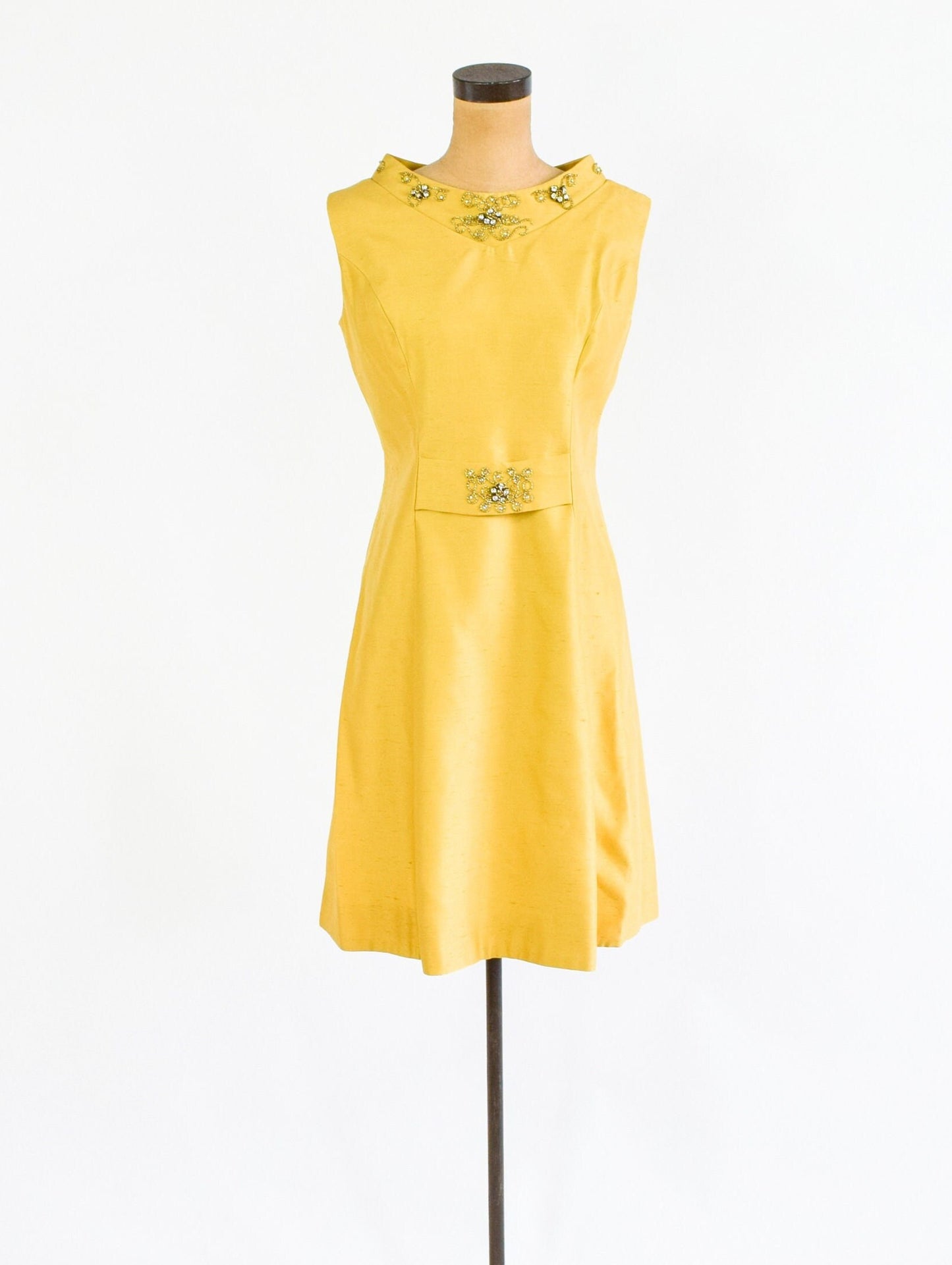 1950s Yellow Silk Shantung Dress, Medium