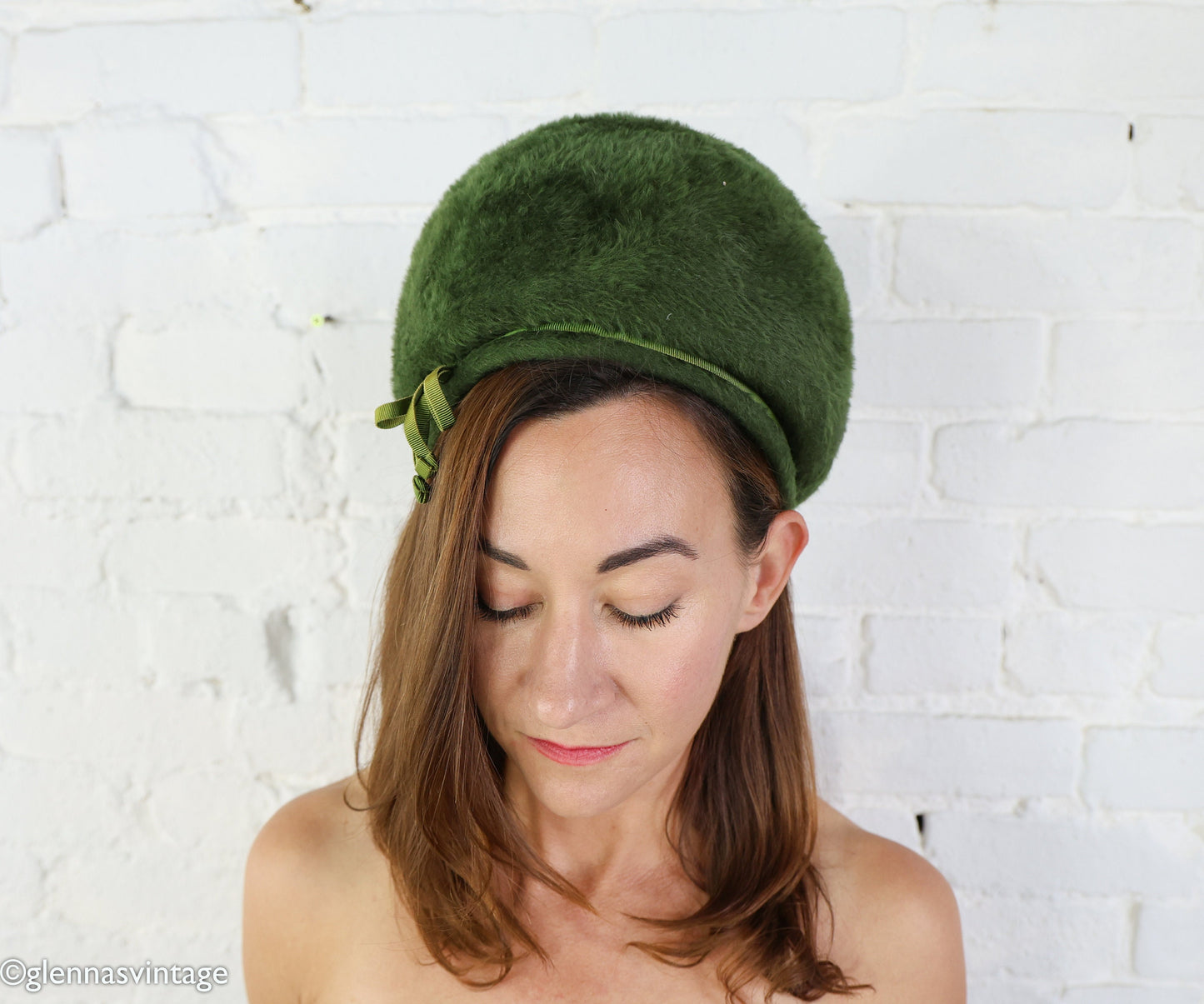 1960s Olive Green Mohair Bubble Hat