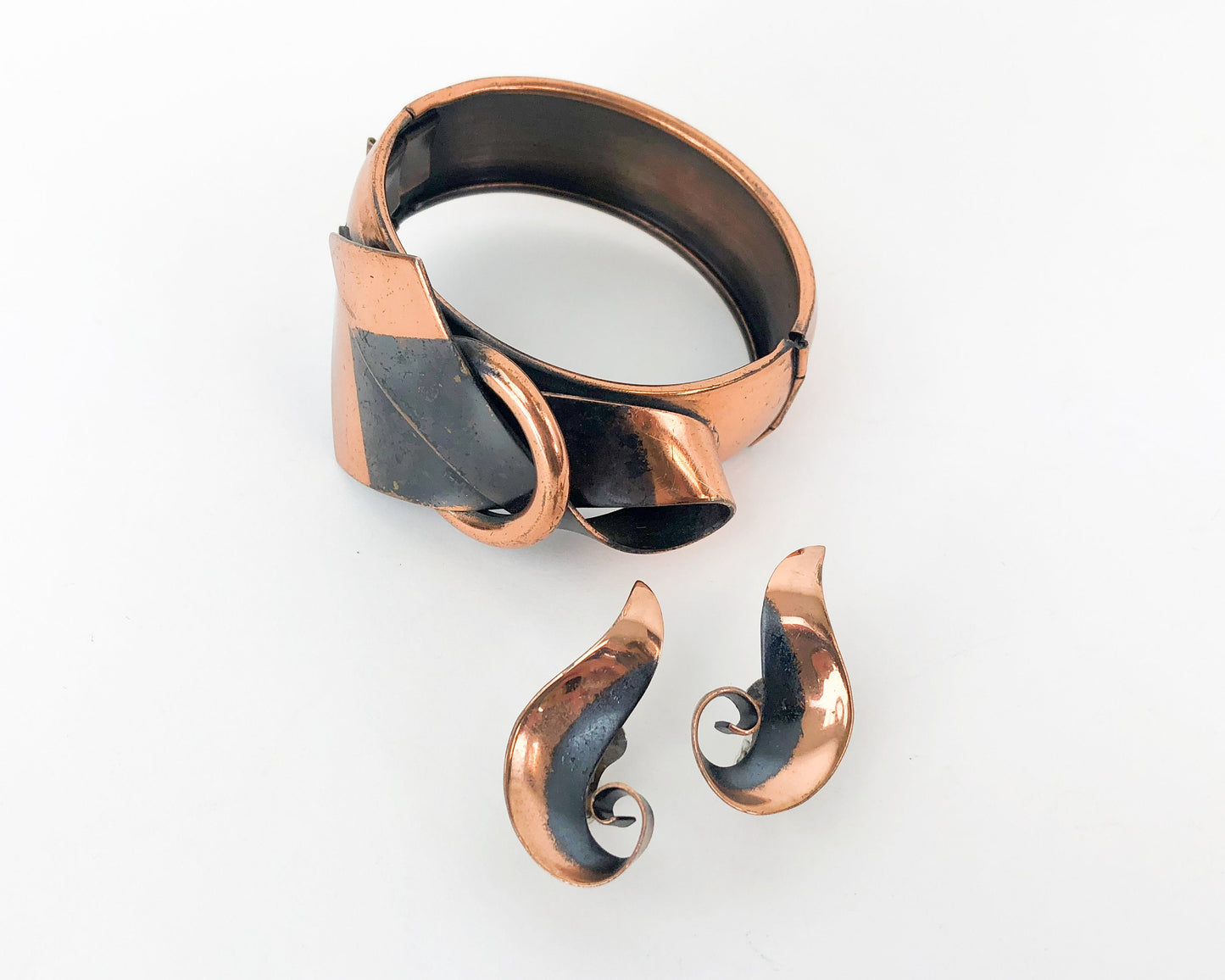 1950s Copper Bracelet & Clip Earring Set