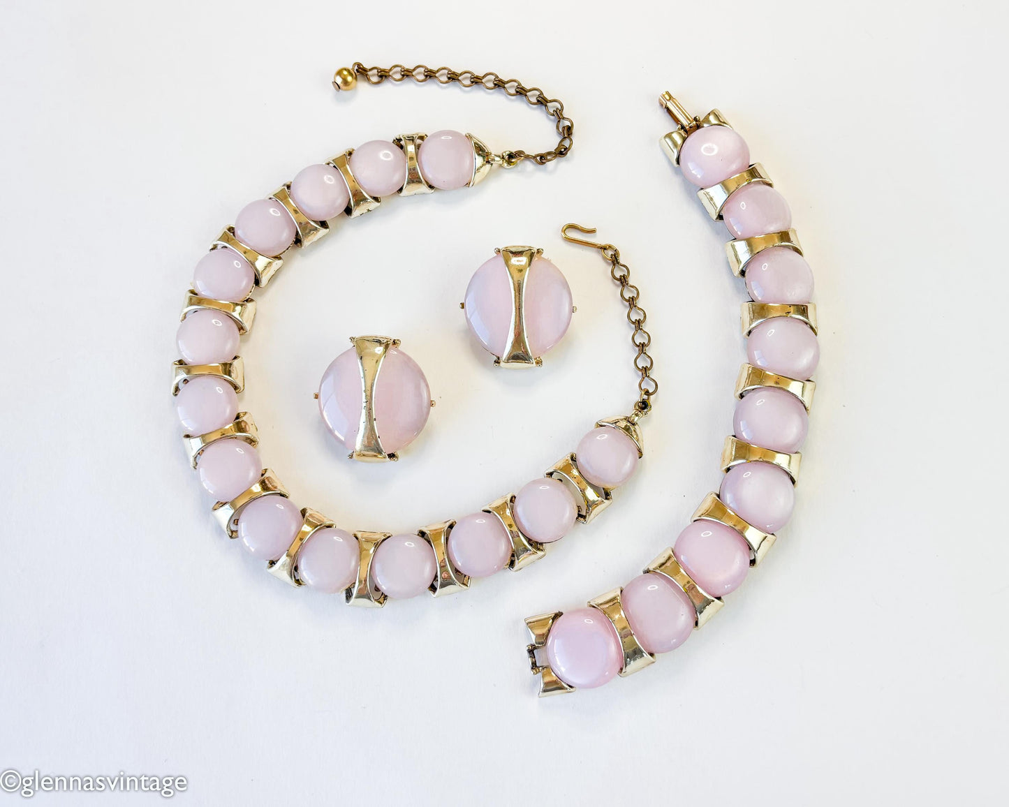 1960s Pink Lucite Parure Jewelry Set, Necklace Bracelet & Earrings