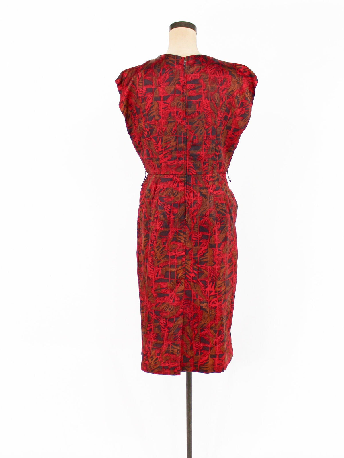 1950s Red Print Dress & Jacket | 50s Red Sheath Set | Large