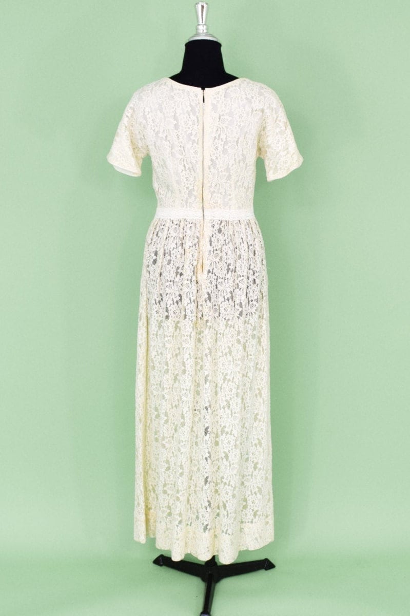 1960s Ivory Lace Long Wedding Dress