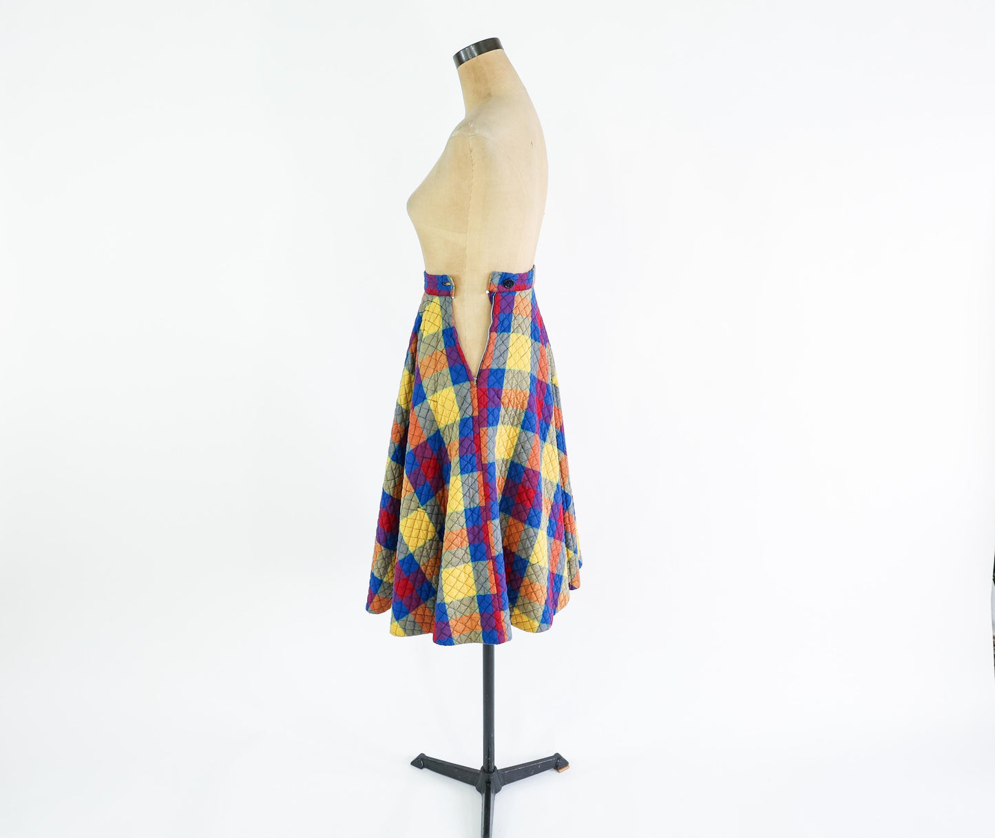 1950s Plaid Quilted Circle Skirt, Small