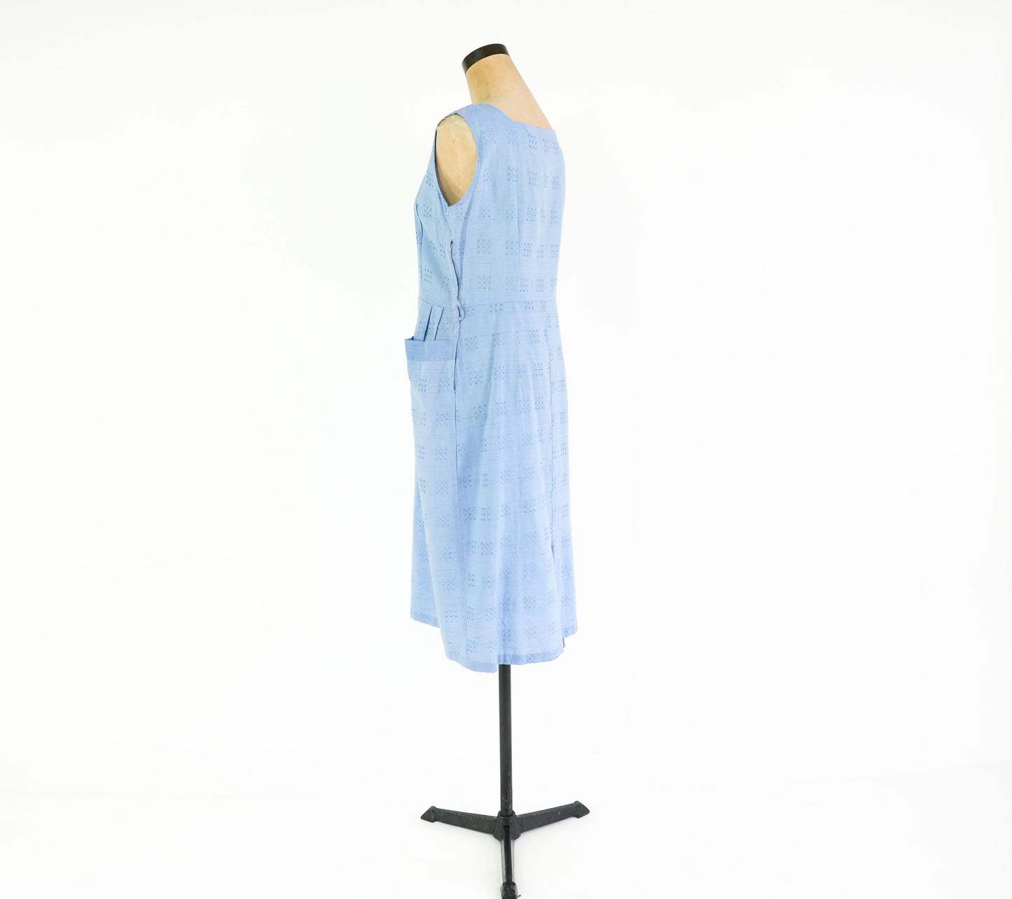 1950s Blue Print Cotton Day Dress, Large