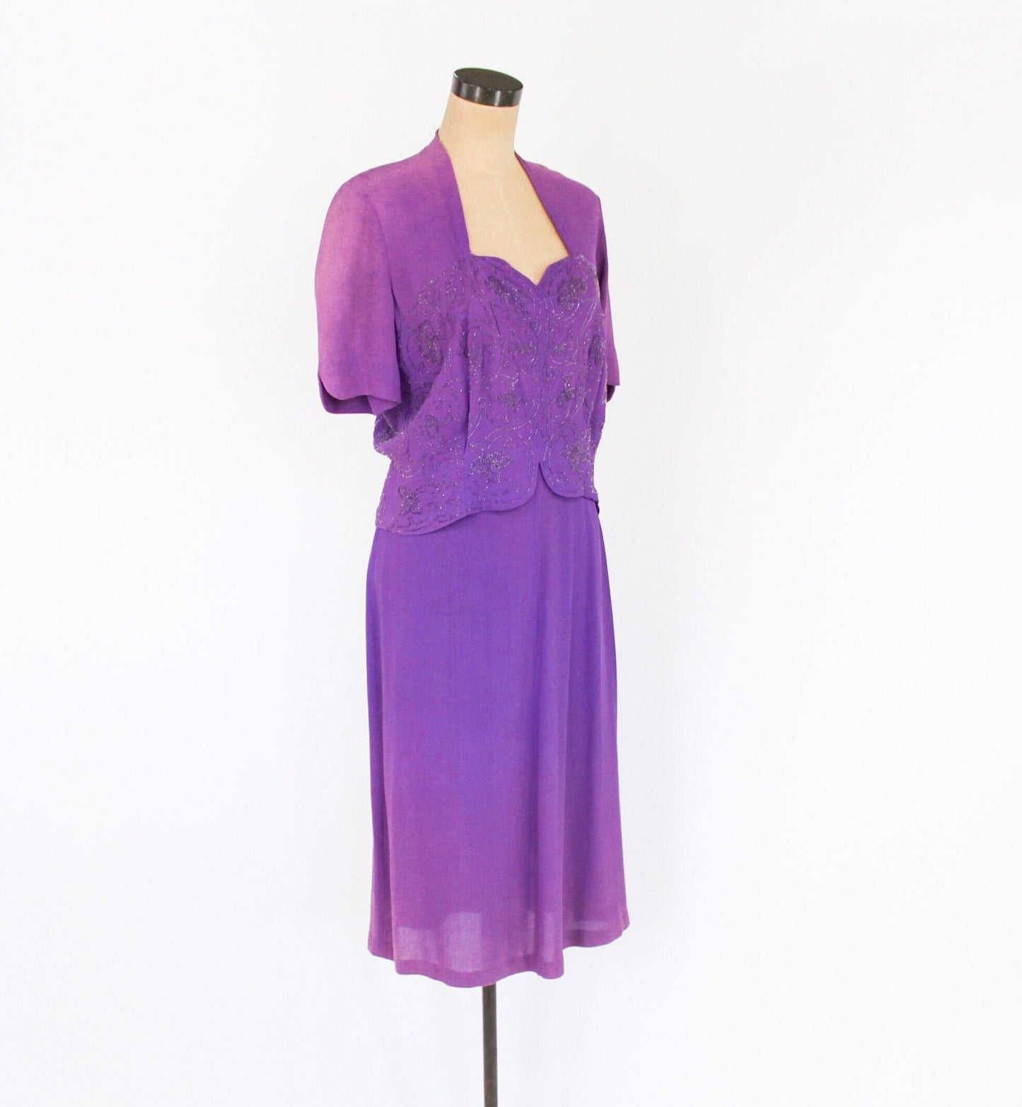 1940s Purple Beaded Evening Suit, Blouse & Skirt Set, Large