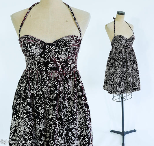 1990s Black Print Mini Dress | Betsey Johnson, Small