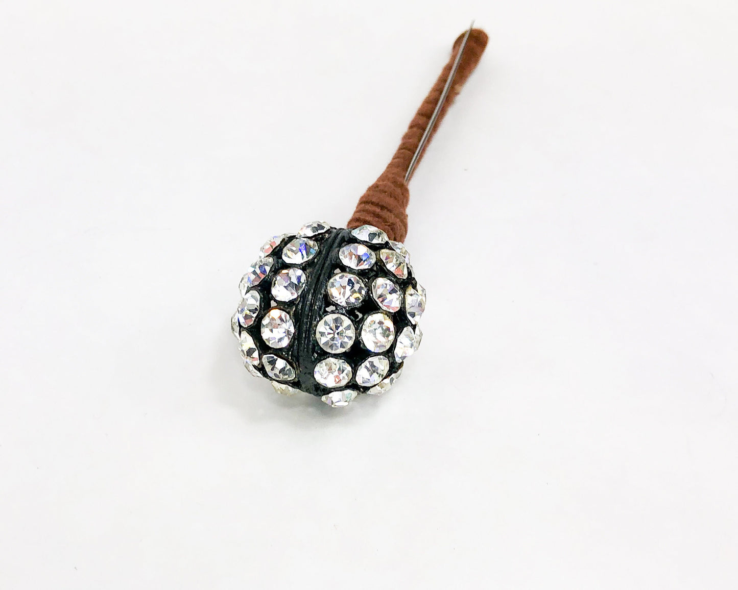 1940s Rhinestone Ball Hat Pin | 40s Black Rhinestone Lapel Pin