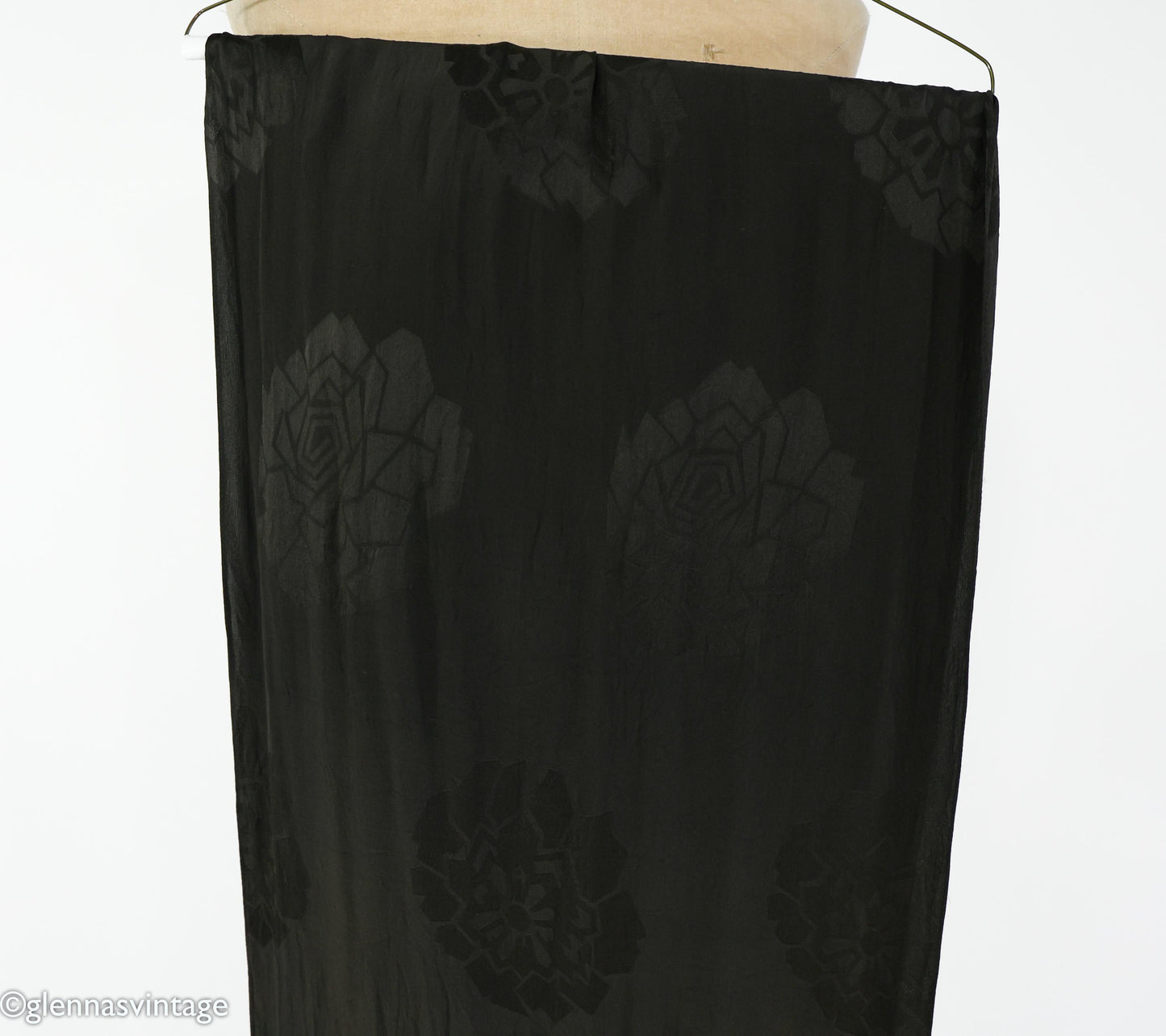 1920s Black Silk Scarf with Long Creme Fringe