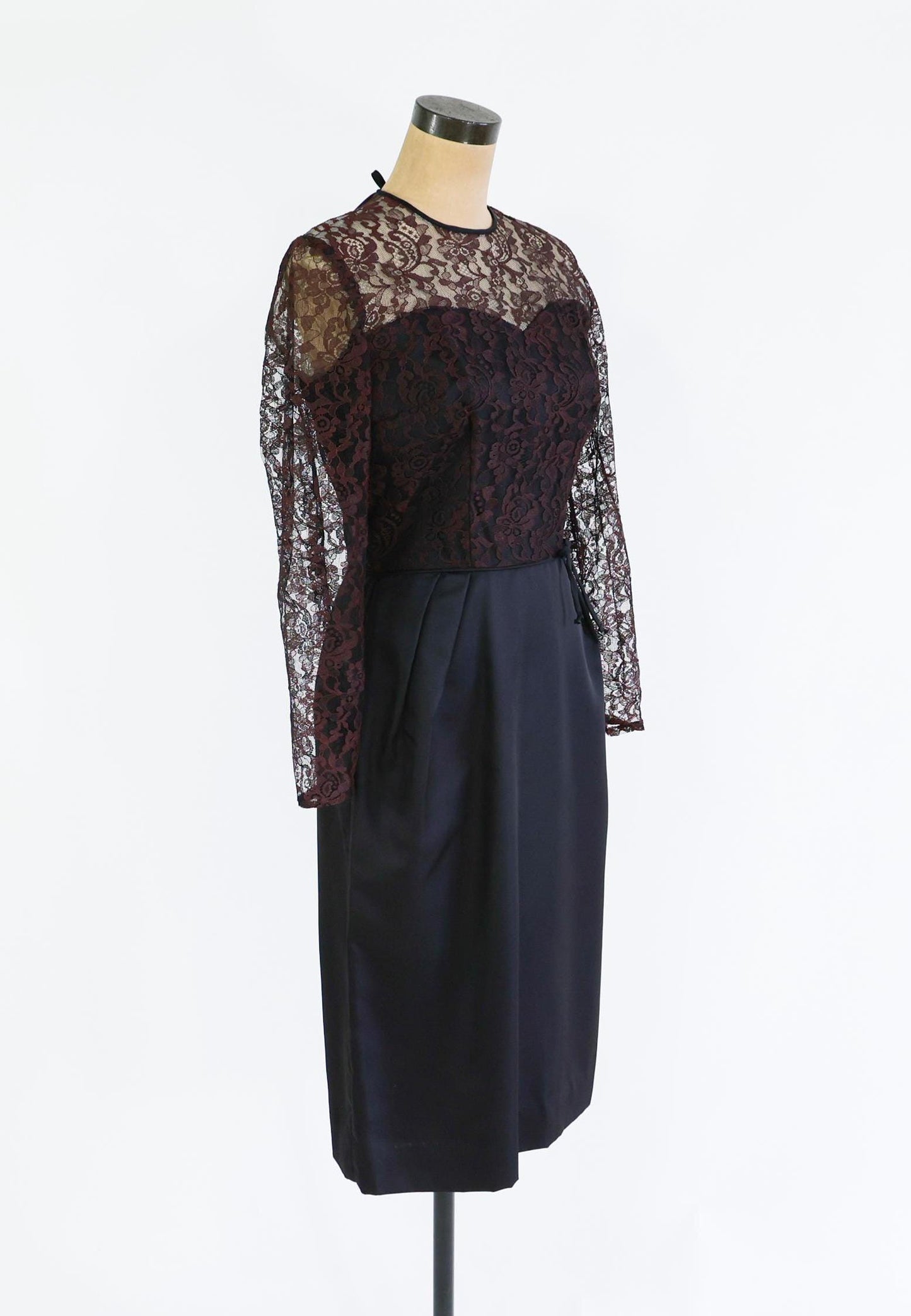 1950s Black Lace Cocktail Party Dress, Medium