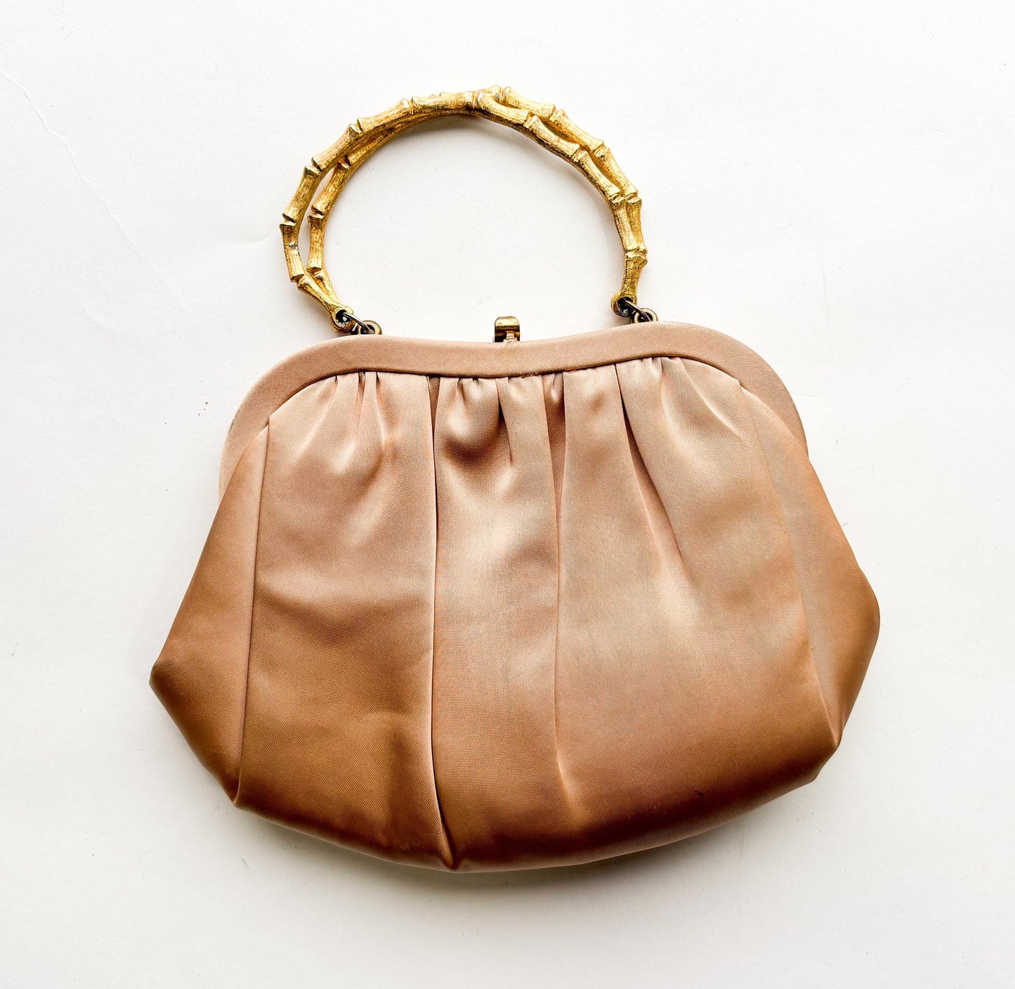 1950s Beige Satin Evening Bag | 50s Beige Silk Satin Evening Handbag | After Five