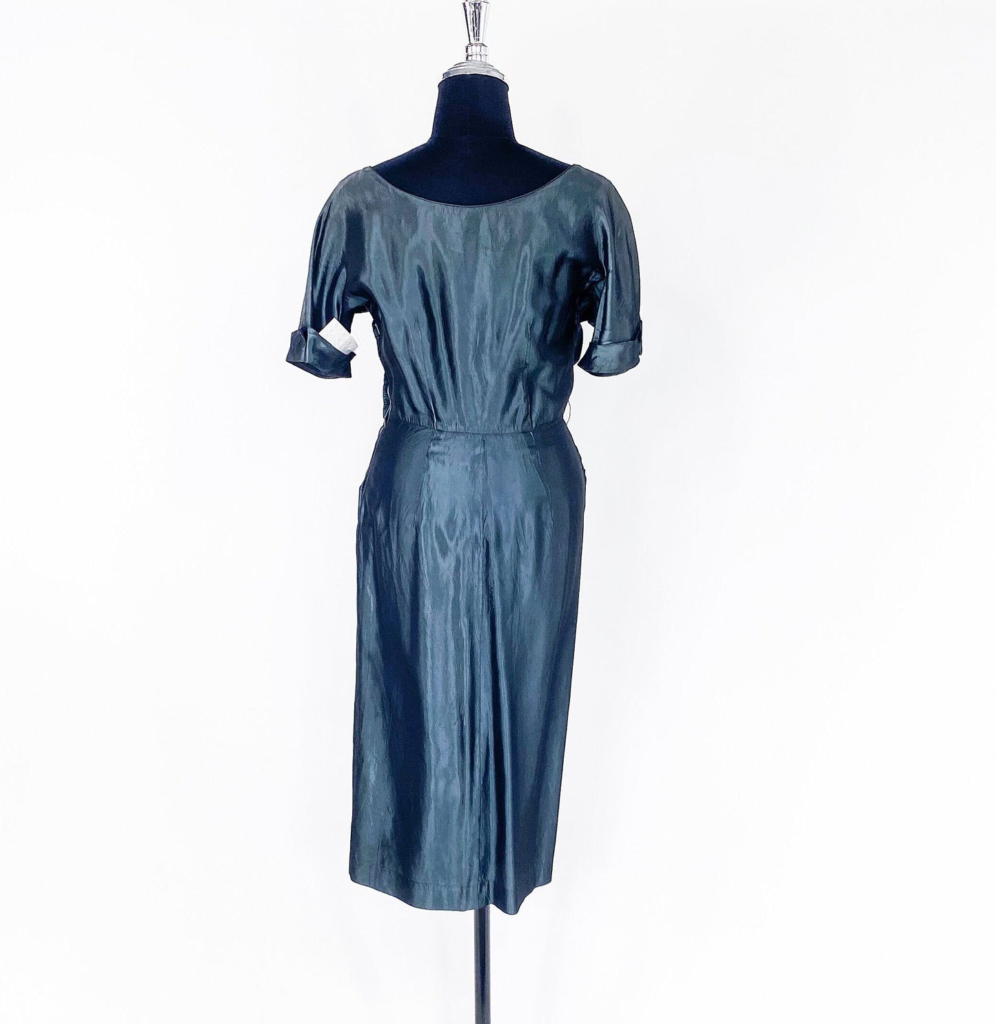 1950s Blue Gray Taffeta Cocktail Dress, Cadillac Original, Small
