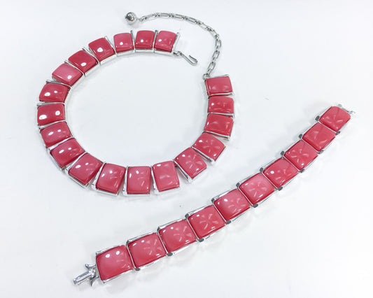 1950s Red Plastic Choker Bracelet Set | Mid Century Jewelry