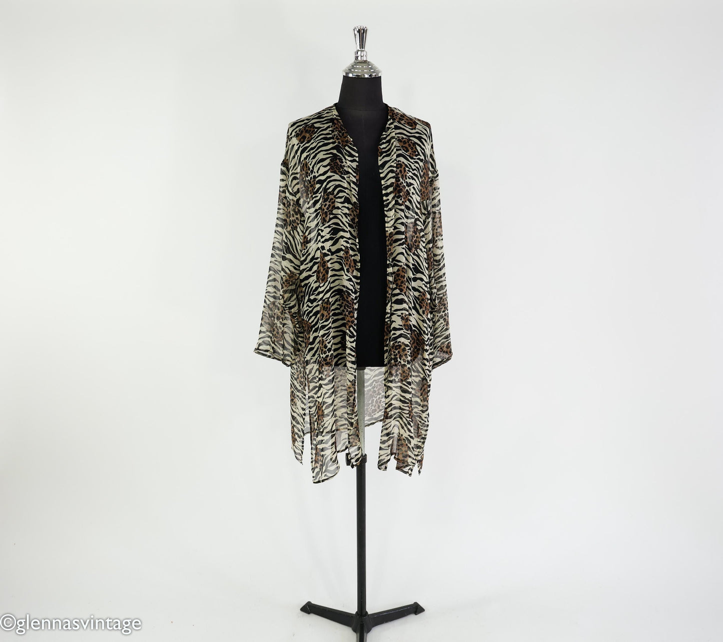 1980s Animal Print Sheer Silk Wrap Jacket, Large