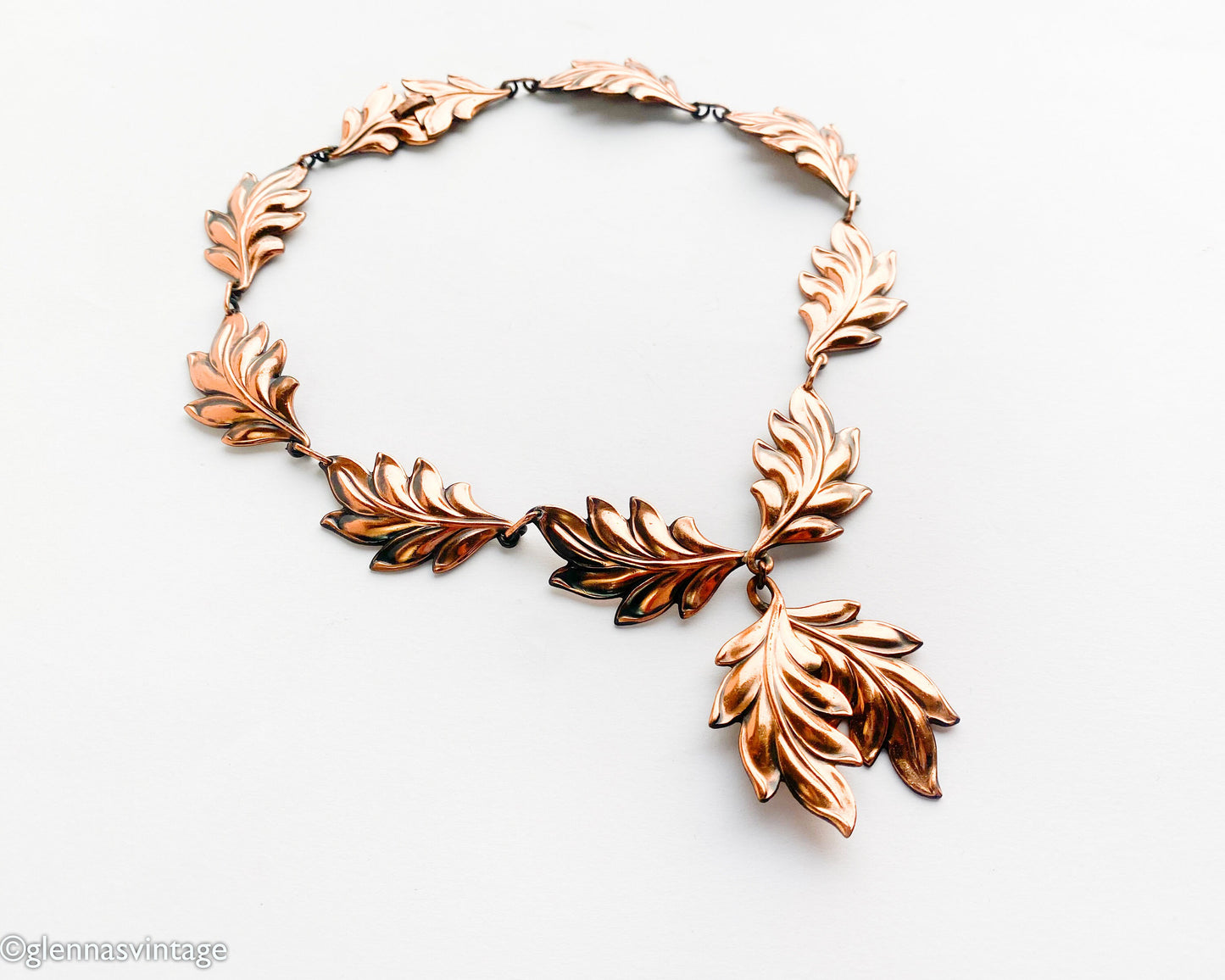 1950s Copper Leaf Necklace | Vintage Pendant Jewelry