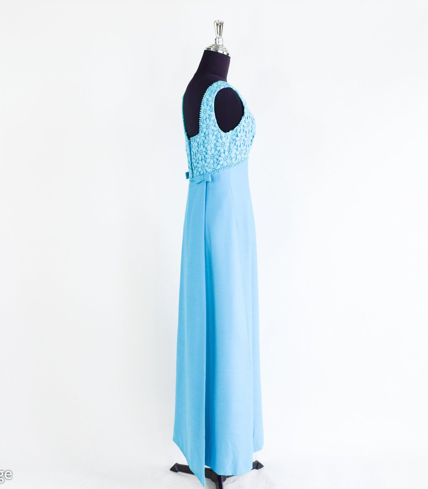 1960s Turquoise Blue Prom Dress | 60s Cotton Flower Lace Top Maxi Dress | XS
