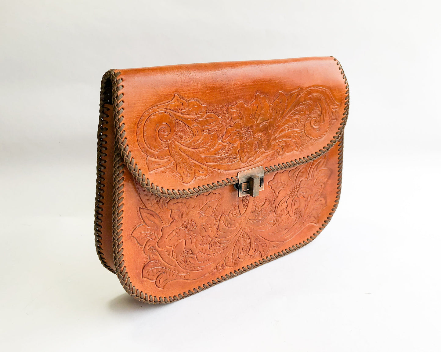 1950s Tooled Leather Clutch | 50s Tooled Handbag