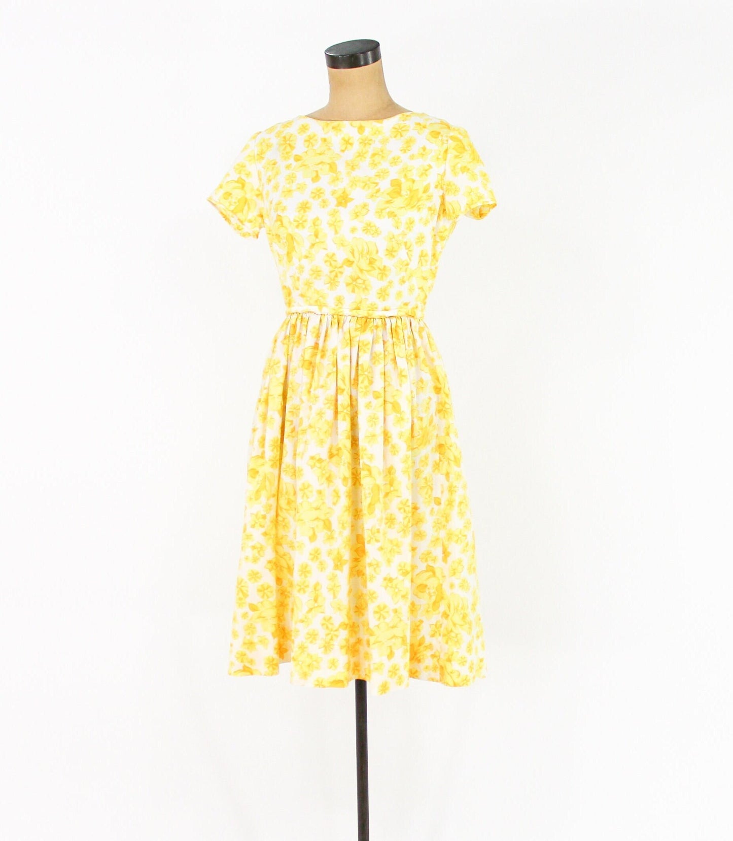 1950s Yellow Floral Day Dress, Small