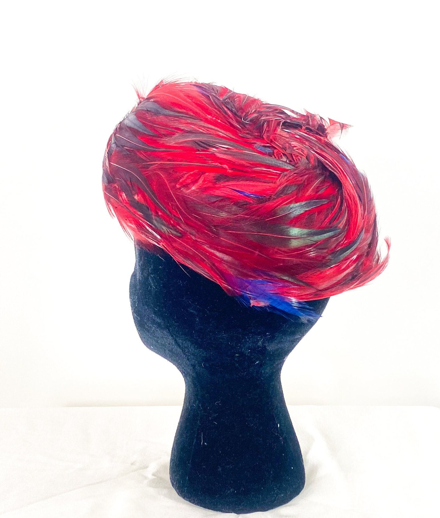 1950s Red Feather Saucer Hat