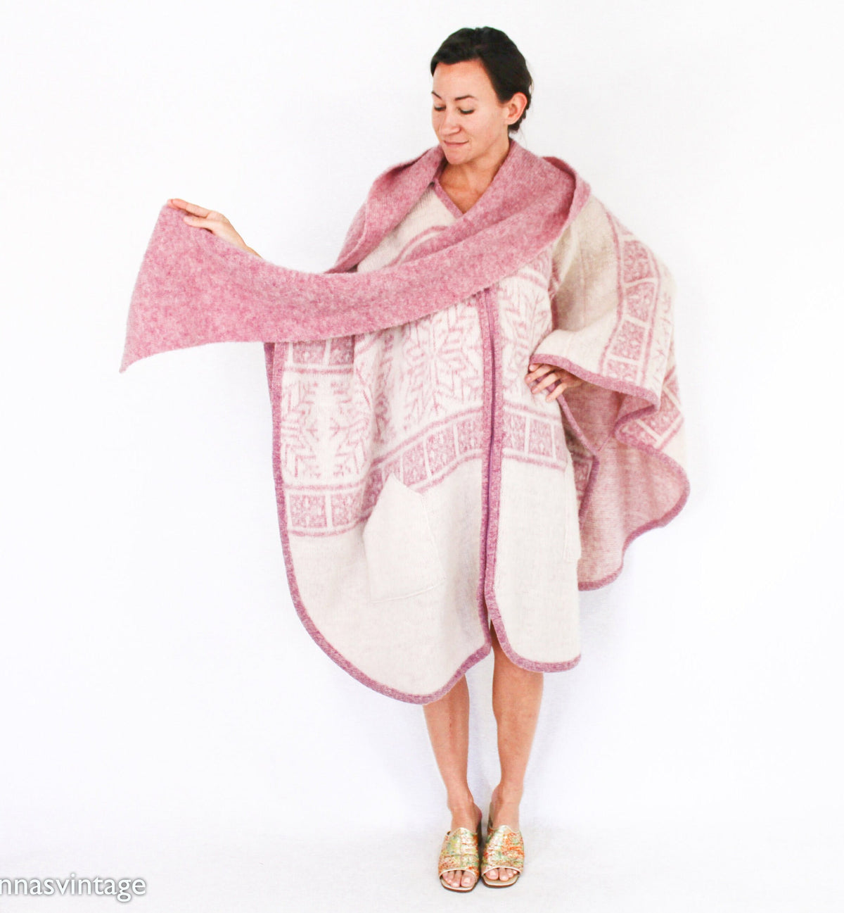1970s Pink Scandinavian Wool Sweater Cape by TUNDRA