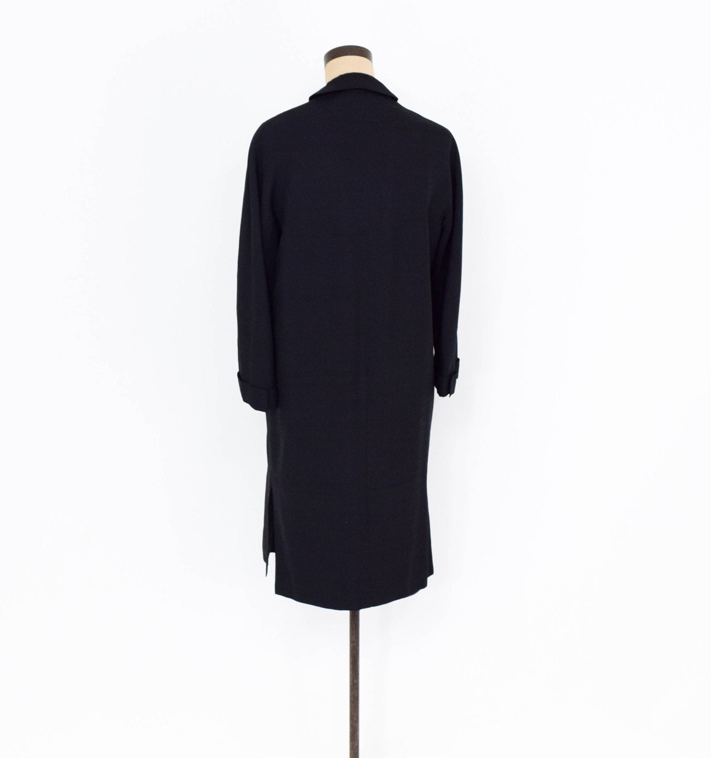 1950s Black Silk Coat | 50s Black Raw Silk Coat | Rhinestone Button Coat | Large