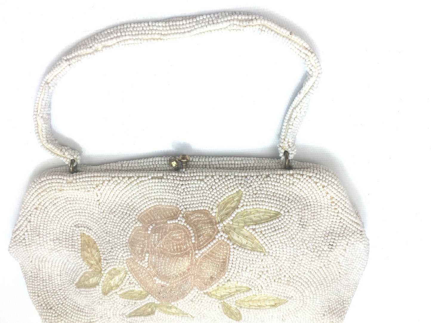 1950s White Beaded Evening Bag